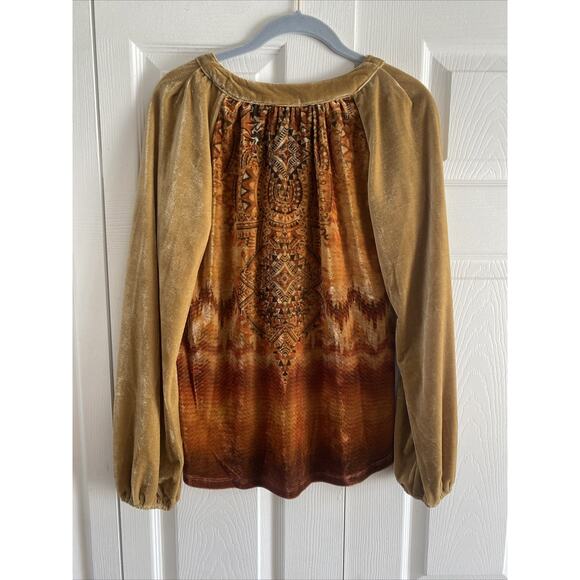One World Womens Small Yellow Velour Tunic Top Goblincore Long Sleeve - Picture 6 of 8